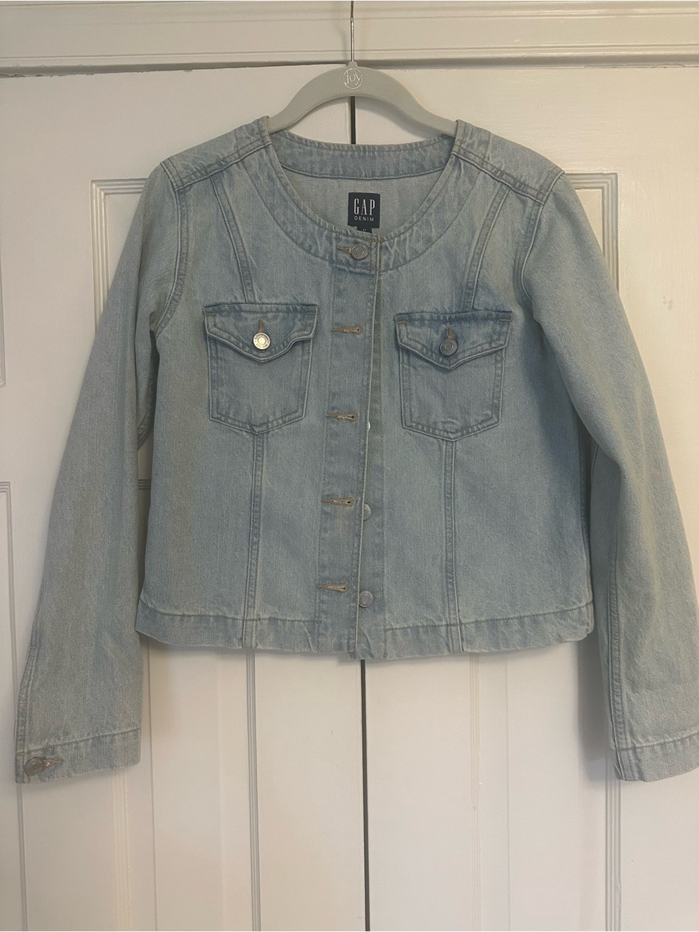 GAP Light Wash Collarless Denim Jacket